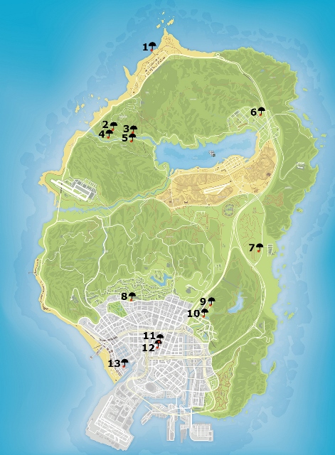 Карта прыжков с парашютом GTA 5